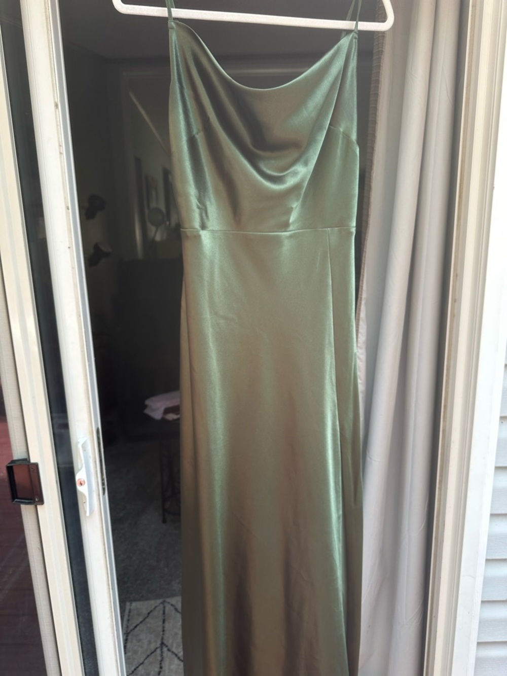 Birdy Grey Olive Green Satin Cowl Slip Dress